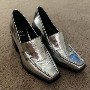 Vince Camuto Shiny Silver block heels